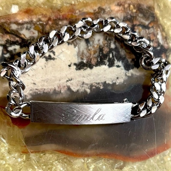 ‘PAULA’ Sterling Silver Band Chain Link Bracelet Engraved Vintage 70’s - Picture 2 of 4
